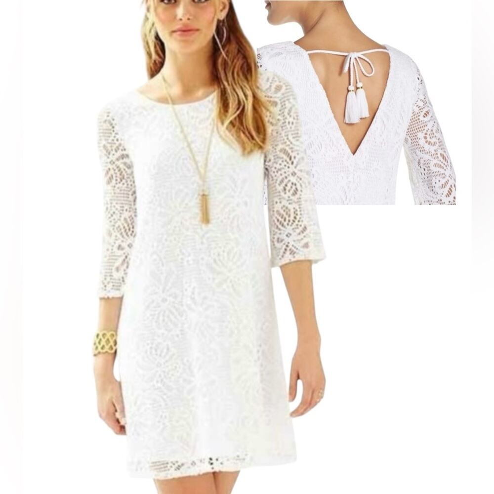 🆕 Lilly Pulitzer Foley Dress Womens Size XS Resort White Knit Lace Beachy NWT